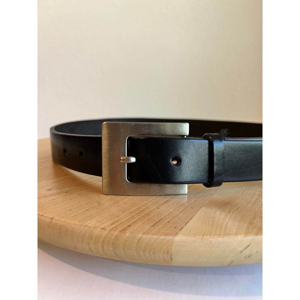 Black Genuine Italian Leather USA Made Silver Spain Made Buckle Belt Size Small
